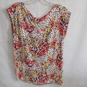 LOFT Floral Print Top - Red, Yellow, Black, White
